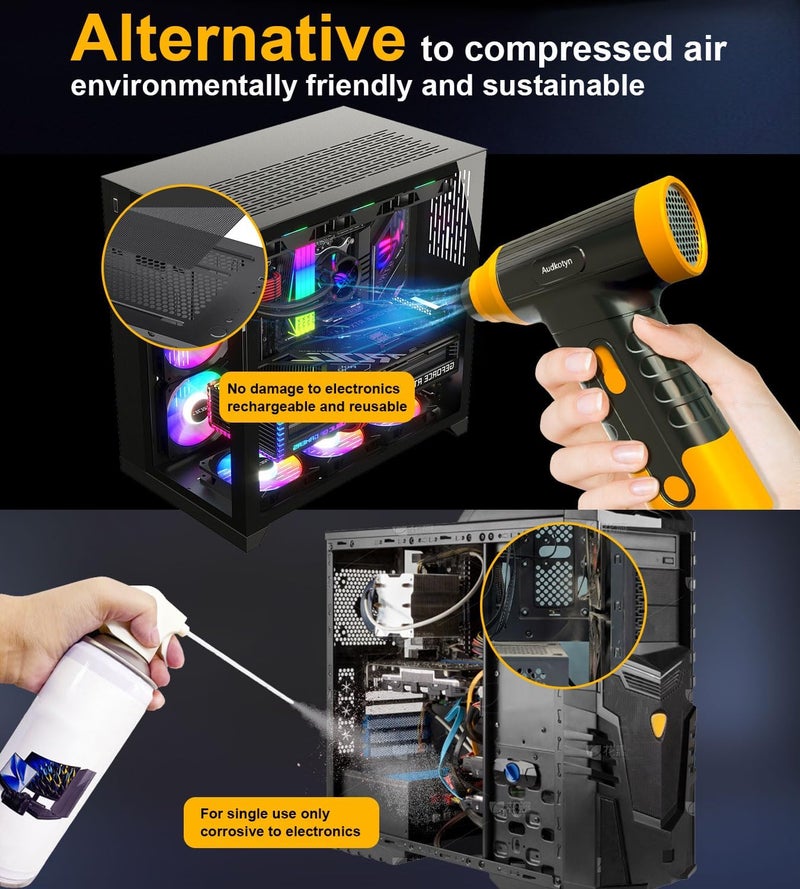 Audkotyn Cordless Electric Compressed Air Duster - 150000 MRP Electric air Blower for Cleaning Keyboard, PC, Cameras, Electric Air Pump for Inflatable Cushions, Air Mattress Beds, Boats, Swimming Ring - Image 5